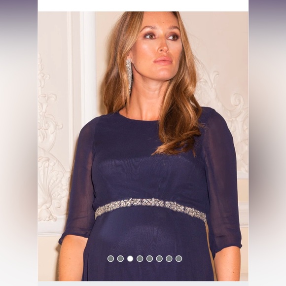 NWT Seraphine Gisele Deep Blue Beaded Maternity Cocktail Dress size 10 - Picture 3 of 12